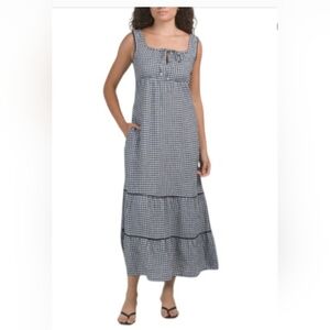 Cynthia Rowley Linen Gingham Smocked, Tiered Maxi Dress